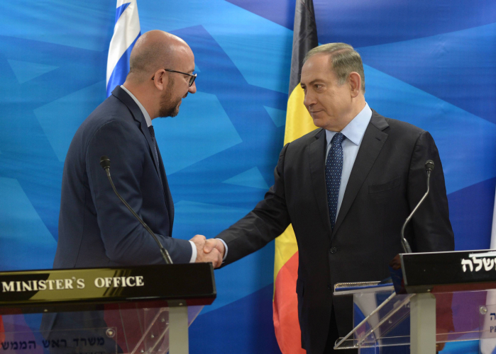 Israeli prime minister Benjamin Netanyahu holds a joint press conference with his Belgian counterpart  Charles Michel, at the prime minister's office in Jerusalem, on February 06, 2017. Photo by Amos Ben Gershom/GPO *** Local Caption *** ??? ?????? ?????? ??????
????
 ??? ????? ?????, ???? ????,Charles Michel