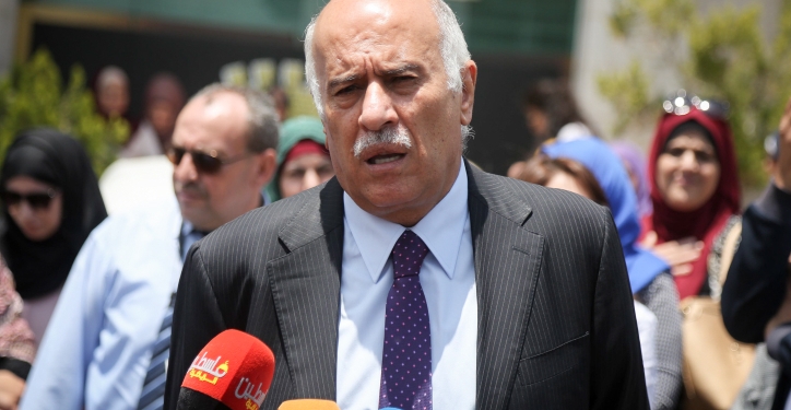 Head of the Palestinian Football Association Jibril Rajoub speaks during a press conference in front of Argentinian representative office in the West Bank city of Ramallah, Sunday, June 3, 2018. Photo by Flash90
 *** Local Caption *** ?'????? ??'??