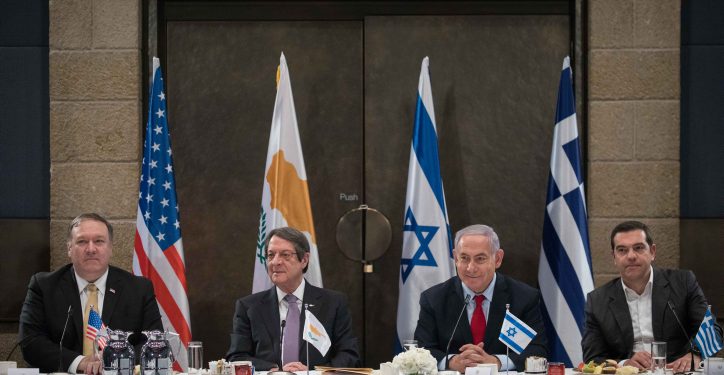 Prime Minister Benjamin Netanyahu holds a press conference with U.S. Secretary of State Michael Pompeo (L), President of Cyprus Nicos Anastasiades (2-L), and Prime Minister of Greece Alexis Tsipras (R), at the David's CItadel Hotel in Jerusalem, on March 20, 2019. Photo by Noam Revkin Fenton/Flash90 *** Local Caption *** ??? ?????? ?????? ??????
????
???? ??????
????? ?????? ?? ???"C
????
????? ?????
??????
???? ??????? ????? ??????????
??? ????? ???? ?????? ??????
???? ????? ????
???????