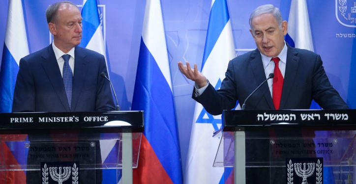 Israeli Prime Minister Benjamin Netanyahu, and Nikolai Patrushev secretary of the Russian Security Council deliver a statement at the Prime Minister's Office  in Jerusalem on, June 24, 2019. Photo by Marc Israel Sellem/POOL *** Local Caption *** ??? ?????
 ?????? ??????
 ????? ?????? ??????? ?????
 ?????
 ??????? ??????
 ???? ??? ??????