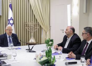 Members of the Ra'am-Balad meet with Israeli president Reuven Rivlin at the President's Residence in Jerusalem on April 16, 2019, as Rivlin began consulting political leaders to decide who to task with trying to form a new government after the results of the country's general election were announced a few days ago. Photo by Noam Revkin Fenton/Flash90 *** Local Caption *** ???? ?????? ?? ????? ??????????? ?? ??????? ??????
??????
??????
??? ?????
??????
????????
??"?
??"?