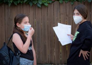 Illustration of Israeli school children wearing protective facemasks preparing to go back to school, as schools will open on Sunday, following a few weeks of being closed in an attempt to prevent the spread of the Coronavirus. May 01, 2020. Photo by Chen Leopold/FLASH90 *** Local Caption *** ?????
??? ???
???????
?????
????

??????