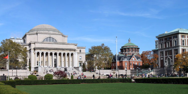 The main campus of Columbia University in New York, on a warm, sunny fall day.